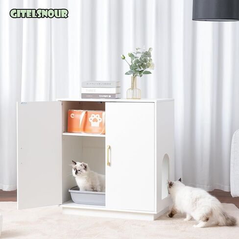 Cat Litter Box Enclosure, 30.9'' High Large Cat Litter Box Furniture, Modern Cat Litter Box Enclosure Furniture with Hidden Storage, Side Table, End Table, Black GCLB003BK in Saudi Arabia
