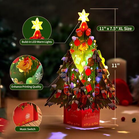 Christmas Tree Card With Light And Music - Merry Christmas Song, 3D Christmas Greeting Card with Note Card & Envelope For Wmomen, Wife, Mom, Grandma, Daughter, Sister, Girlfriend, Husband, Grandparent, Grandfather in Saudi Arabia