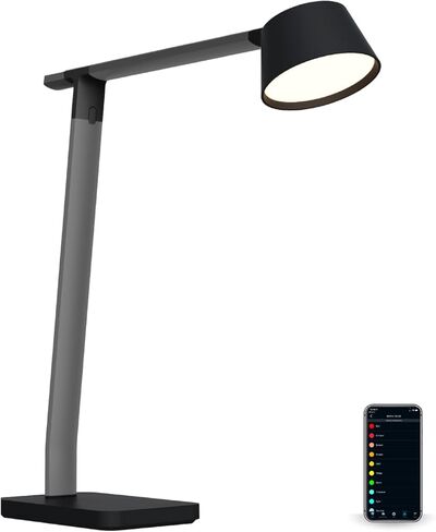 BLACK+DECKER Verve Designer Smart Desk Lamp, Works with Alexa Auto-Circadian Mode, True White LED + 16M RGB Colors, Qi Wireless Charger, Black/Gray, Certified for Humans in Saudi Arabia