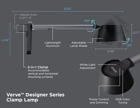 BLACK+DECKER Verve Designer Smart Desk Lamp, Works with Alexa Auto-Circadian Mode, True White LED + 16M RGB Colors, Qi Wireless Charger, Black/Gray, Certified for Humans in Saudi Arabia