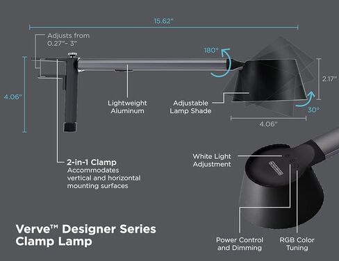 مصباح مكتبي ذكي من BLACK+DECKER Verve Designer، يعمل مع وضع Alexa Auto-Circadian، LED أبيض حقيقي + 16 مليون لون RGB، شاحن لاسلكي Qi، أسود/رمادي، معتمد للبشر in Kuwait