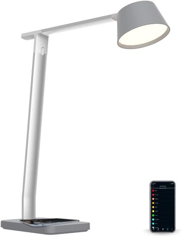BLACK+DECKER Verve Designer Smart Desk Lamp, Works with Alexa Auto-Circadian Mode, True White LED + 16M RGB Colors, Qi Wireless Charger, Black/Gray, Certified for Humans in Saudi Arabia