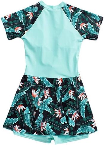JadeRich Teen Girls One Piece Short Sleeve Swim Dress Rash Guard Bathing Suit Skirted Zip Front Swimwear in Kuwait