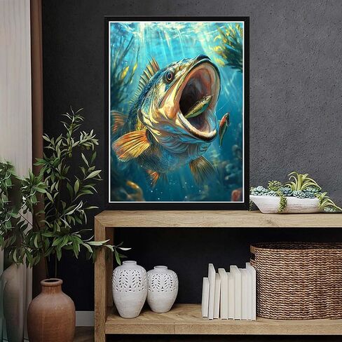 VAIIEYO 5D DIY Diamond Art Kits for Adults Fish, Diamond Painting Animal, Diamond Art Full Drill Round Rhinestone Craft Canvas for Home Wall Decor Gift 12x16 inch-73 in Saudi Arabia
