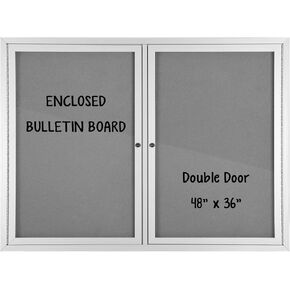 INNOVART Enclosed Bulletin Board 48" x 36", Lockable Fabric Noticeboard with Aluminum Frame, Wall Display Case with 2 Swing-Open Doors Grey Felt, Information Cabinet for School, Office, Commercial