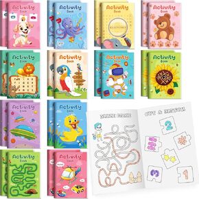BenLouis 24 pcs Mini Activity Books for Kids ages 4-8-12 Small Activity Books Party Favors Bulk Mazes Coloring and More for Classroom Travel Birthday Goodie Bag Gift Stuffer(Classic)