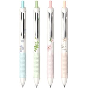 DUNBONG Flower Style Water-based Neutral Pen, 0.5mm Fine Point, Gel Ink Ballpoint Pen, Black Ink, Metal Clip, Anti-slip and Anti-fall, Pack of 4 (Multicolor)