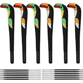Maydahui 6 PCS Toucan Rollerball Gel Pen Cute Flamingo Pens Cartoon Animal Bird Pen Solft Silicone 12 PCS Pen Refills Black Ink for Office School Party