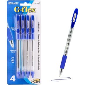 BAZIC Oil Gel Ink Pen, G-Flex Blue Color, 0.7 mm Medium Point, Soft Grip Smooth Writing, for Office School (4/Pack), 1-Pack