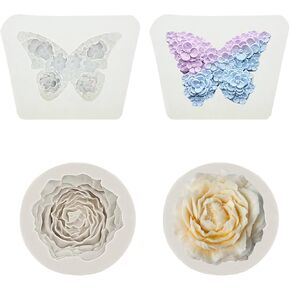 4Pcs Flower Butterfly Silicone Molds and Flower Mold Candle Soap Molds 3D Flower Butterfly Resin Molds Bloom Flower Fondant Mold Scented Plaster Soap Clay Wax Molds for Candy, DIY Crafts