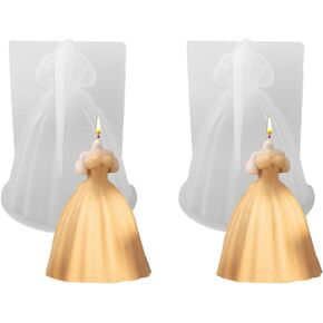 2PCS Silicone Candle Molds Wedding Candle Mould 3D Skirt Princess Dress Mold for DIY Dessert Candle,Clay Craft,Aromatherapy Candle, Chocolate, Soap, CandyHome Decor