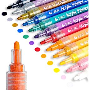 IRIS & OLIVIA Acrylic Paint Markers Set - Permanent Paint Pens for Plastic, for Glass, Ceramic, Wood, Cloth, Rubber, Rock Painting. 12 Water based. Water resistant (Original Version)
