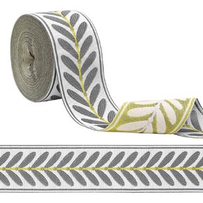 10.9 Yards Jacquard Ribbon Fabric Trim 2.4 Inch Leaf Pattern Jacquard Woven Embroidery Trim Decorative Ribbon for DIY Sewing Crafts Handmade Bag Belt Clothing Decoration Curtain Trim Home Decor