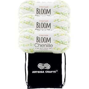 Premier Yarns Bloom Chenille Tulip 2099-09 (3-Skeins - Same Dye Lot) Weight S Bulky #6 Polyester Yarn for Crocheting and Knitting with Project Bag