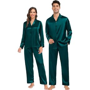 SWOMOG Family Matching Pajamas Silk Satin Long Sleeve Sleepwear Soft Button Down Loungewear 2 Pcs Pj Set