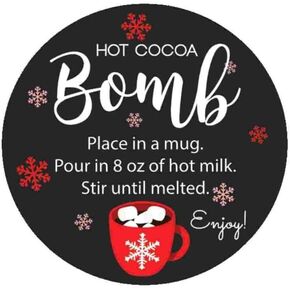 1.9 Inch Stickers Hot Cocoa Bomb Instructions 60 Labels (Black-White)