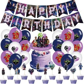 Genshii Descendants Birthday Party Decorations Supply Set for Kids with Happy Birthday Banner, Cake Topper, Cupcake Toppers, Balloons for Party Decor