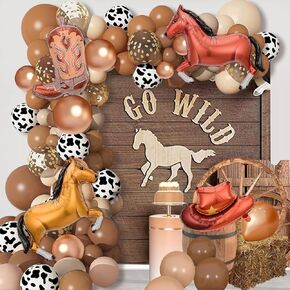 172pcs Western Cowboy Party Decorations Western Balloon Arch Kit include Horse Racing Cow Print Balloons for Western Cowboy Cowgirl Farm Animal Themed Party Baby Shower Birthday Party Decorations