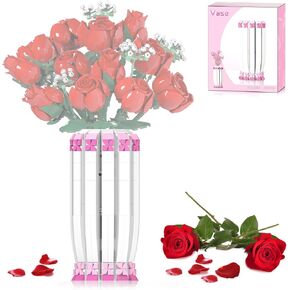 Vase for Lego 10280 10328 Flower Bouquet Building Decoration Set and Artificial Flowers, Pink Vase Building Blocks for Valentine's Day Gifts for Her and Girls, Home Decoration, Vase Only