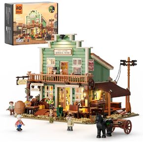 FUNWHOLE Western General Store Lighting Building-Bricks Set - 1895 Pcs The Old West Town Collection Display Set for Adults and West Lovers