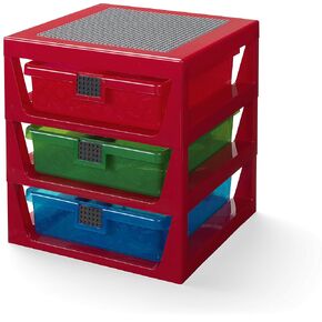Room Copenhagen LEGO 3-Drawer Plastic Storage Rack System, 13-2/3 x 12-3/4 x 15 in, Red