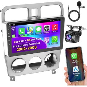 【4+64】 Car Radio for Subaru Forester 2002-2008, Android 12 Stereo with Wireless CarPlay &Android Auto, Support GPS/Bluetooth5.2/SWC/WiFi/FM/Backup Camera/MIC/EQ/DSP/Split Screen