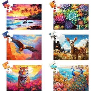 36 Large Piece Puzzles for Seniors 6 Pack,Dementia Puzzles Turtle Dog Bird Mushroom Beach Lake Jigsaw Puzzle Dementia Alzheimer's Products and Activities for Seniors Elderly Adult