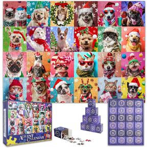 Christmas Advent Calendar 24 Jigsaw Puzzle,24 Days Christmas Puzzle 1008 Pieces Puzzle,Unique Holiday-Themed Puzzles (B-Christmas Themed)