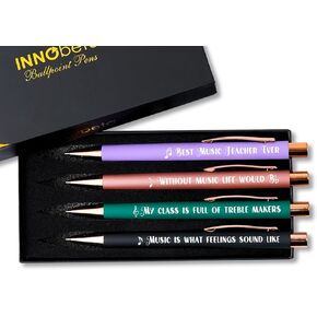 InnoBeta Music Teacher Gifts for Women, Ballpoint Pen Set of 4, Funny Gifts for Music Teacher in Teacher Appreciation Day, Birthday, Christmas