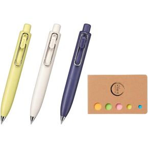 Ballpoint One P Gel Ink Rollerball pen, 0.5mm Black Ink, 3 Body Colors set Sticky Note(Japan Import)
