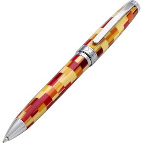 Xezo Urbanite II Ballpoint Pen, Medium Point. Sporty Red, Black, and White Checkered Acrylic on Brass. Chrome Plated. Handcrafted, Limited Edition, Serialized