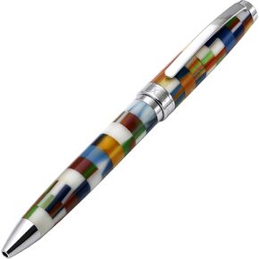 Xezo Urbanite II Ballpoint Pen, Medium Point. Sporty Red, Black, and White Checkered Acrylic on Brass. Chrome Plated. Handcrafted, Limited Edition, Serialized