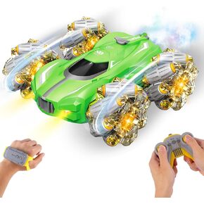 Remote Control Car, 10-in-1 Functions 2.4GHz Clectric Racing Stunt Car, Double-Sided 360°Rrolling Rotation, Spray Music 4WD High-Speed Off-Road Suitable for 6 7 8-12 Years Old boy Toys (Green)