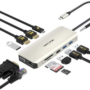 WAVLINK USB C Docking Station Dual Monitor, USB C Hub Laptop Triple Display, USB C to 2 HDMI,DisplayPort, PD Charging, Ethernet, 5 USB, SD/TF Read, Audio for MacBook Dell HP Lenovo Surface, Grey