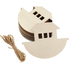 30 Pack 4 Inch Wood Noah's Ark Cutouts Unfinished Wooden Noah's Ark Hanging Ornaments DIY Noah's Ark Craft Gift Tags for Home Party Decoration Craft Project