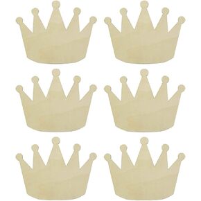 JANOU 6pcs Crown Shaped Wood DIY Craft Cutouts Unfinished Wooden Blank Wood Ornaments for Wedding Birthday Christmas Party Decoration, 7.9x5.9 in