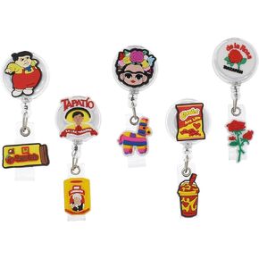 5PCS Mexican Cute Badge Reel Holder,ID Card Badge Holder Retractable for Kids,Nurses,Name Badge Holders with Clip for Offices