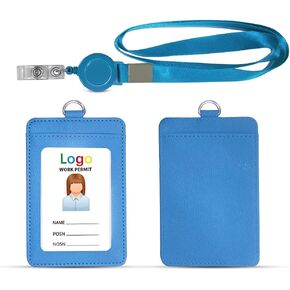 HYCOPROT ID Badge Holder with Lanyard Heavy Duty Retractable PU Leather Vertical Horizontal ID Card Holders with 1 Clear ID Window & 1 Credit Card Slot for Office School Licence (Horizontal, Black)
