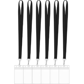 6 Pack Lanyard for Cruise Ship Cards Waterproof Vertical Clear ID Badge Holder with Lanyard, Black