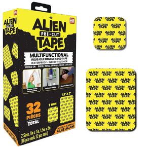 Alientape Pre Cut 32 Piece Ser Double Sided Tape Multipurpose Removable Adhesive Transparent Grip Mounting Strips Washable Strong Sticky Heavy Duty for Carpet Photo Frame Poster Décor As Seen On TV