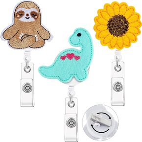 3 Pieces Felt Cute Badge Nurse Reel Retractable Badge Holder Flamingo Name ID Badge Clip with Swivel Alligator Reel Clip for Back to School Nurse Doctor Teacher