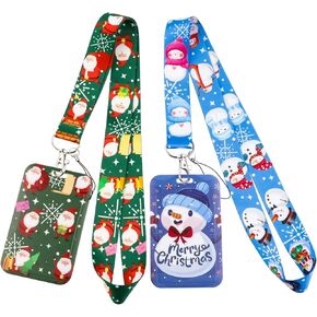 2 Pieces Christmas Lanyard for ID Badges Cute Lanyard with White Snowman Red Santa Pattern Aesthetic Keychain Lanyard Christmas Holiday Gifts for Women Men Kids Girls Boys