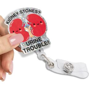 Kindey Stones Urine Trouble Glitter Retractable Reel ID Card Clip, Funny Kidney Structure Badge Reel Gifts for Doctor Nephrologist, Kidney Cancer Doctor Kidney Urologist Nursing Doctor Gifts