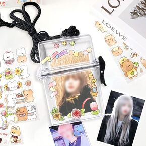Photocard Holder Keychain, Pop Photocard Holder with Cute Stickers, Lanyard Photocard Sleeves for Women Girls Students