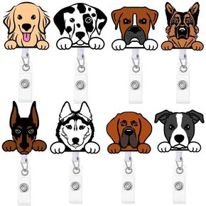 8 PC Dog Badge Reel | Cute Funny Dogs Puppy Paw Animal ID Name Card Tag Badges Reels Holder Clip Retractable for Vet Office Worker Nurse Teacher | Lanyard Veterinarian Gifts Supplies Accessories (B)