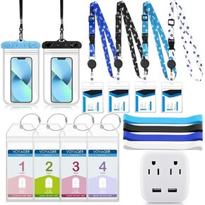 Sherr 15 Pcs Carnival Cruise Essentials Cruise Lanyards Ship Essentials with Power Strip Lanyards with ID Holder Luggage Tag Holder Towel Bands and Waterproof Phone Pouch for Carnival(Beach Style)