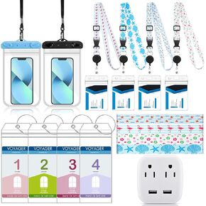 Sherr 15 Pcs Carnival Cruise Essentials Cruise Lanyards Ship Essentials with Power Strip Lanyards with ID Holder Luggage Tag Holder Towel Bands and Waterproof Phone Pouch for Carnival(Beach Style)