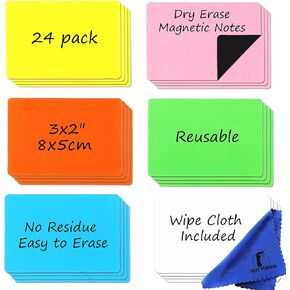 Dry Erase Magnets Set - 24 Pack - 4x2 in Whiteboard Magnetic Notes Planning Pads Labels - Small White Board Magnet Strips Name Tags for Home, Office and Classroom