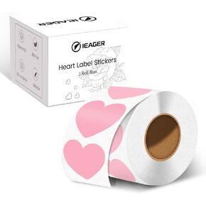 iEager Heart Shaped Thermal Stickers, 2 Inch Printable Stickers, Self-Adhesive Labels Roll for Decor, Home Storage, Thanks Card, Gift Box, Custom Logo Design - 500 Labels, Red
