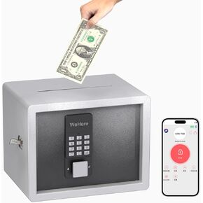 WeHere Safe Box with Smart Keypad Lock, Small Cash Drop Box, App/One-Time Password/Fixed Code/Spare Key Unlock, Safe Cabinet for Home, Office, Hotel Storage Gun, Money, Jewelry, 0.45 Cubic feet